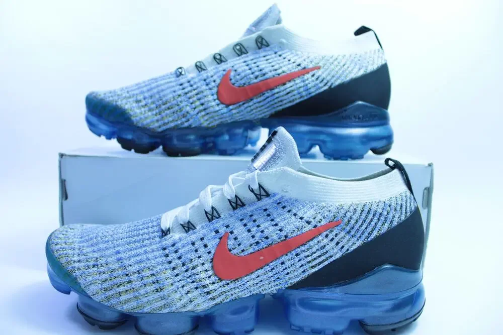 NEW Nike Air VaporMax Flyknit 3 'Photo Blue Gold' Sz M 10 AJ6900 106